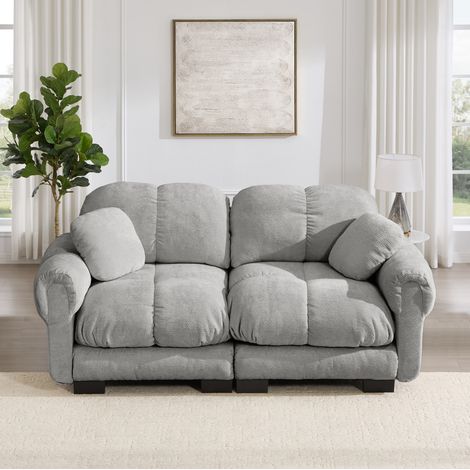 Sofá 2 plazas modular de chenilla, 190 x 86 x 90 cm, gris claro HAVRYA (1/5)
