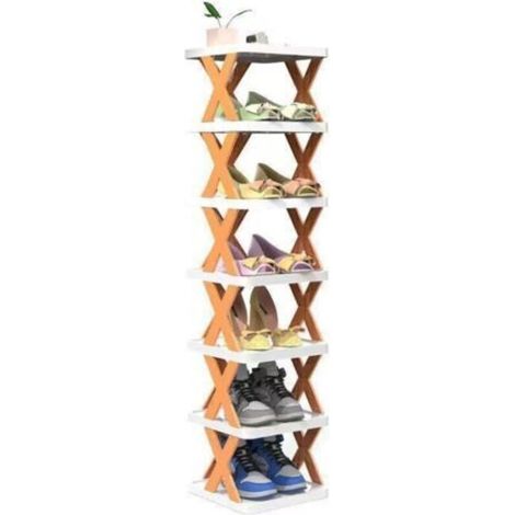 Étagère à chaussures pliable en plastique orange, 9 niveaux (1/5)
