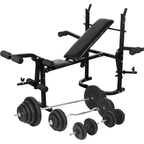 Hantelbank mit Ablage, Langhantel und Kurzhantel-Set 120 kg vidaXL (1/5)