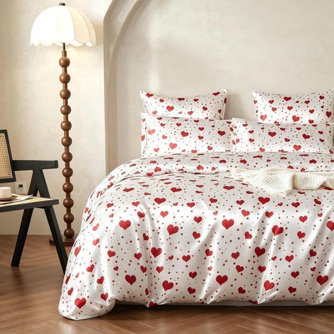 Bettwäsche-Set Satin 135x200cm Rot Herzen Motiv OEKO-TEX 100% Mikrofaser