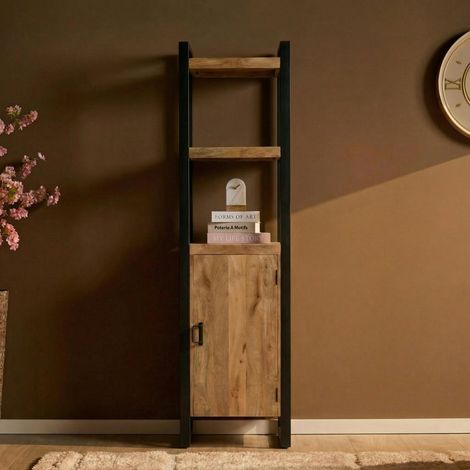 Colonne salon bois métal 1 porte 2 plateaux MILORA (1/5)