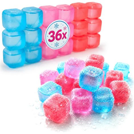 ® 36 cubitos de hielo multicolores reutilizables – Cubitos refrescantes para bebidas y fiestas [Diseños surtidos] (1/5)