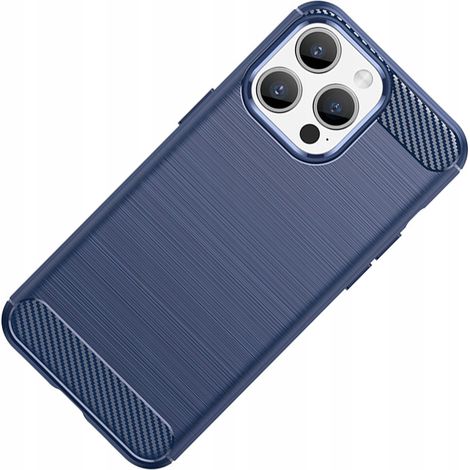 Custodia flessibile con motivo in fibra di carbonio per iPhone 15 Pro - Blu (1/5)
