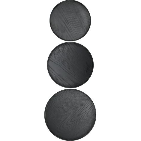 Set aus 3 runden schwarzen Holztabletts 30/27/24 cm, Dessert- und Obstgeschirr, ideal für Zuhause oder Hotel. (1/5)