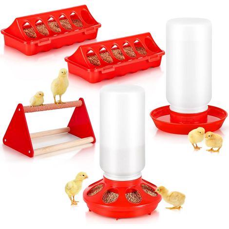 Lot de 5 mangeoires automatiques pour poules de 1 kg et 1 l d'abreuvoir pour volailles, distributeur automatique de nourriture avec perchoir pour poules (1/5)
