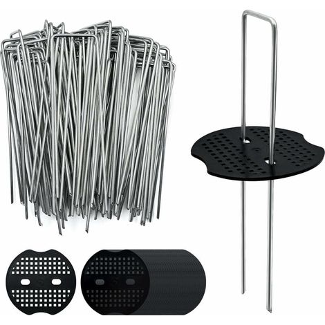 Paillage pour plante-Lot de 100 agrafes de paysage de 15 cm et 100 jeux de joints de fixation, épingles à gazon en forme de U robustes pour barrière en tissu contre les mauvaises herbes au sol, verger (1/5)