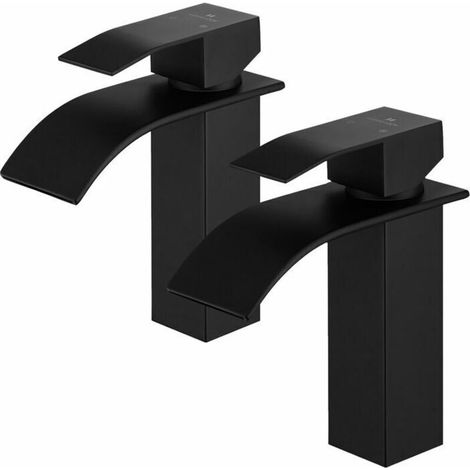 2x Waterfall Bathroom Faucets, Black Basin Mixer Tap, Stainless Steel Basin Faucet for Bathroom, Modern Design Faucets (1/5)