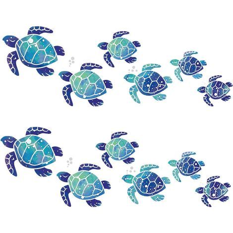 Lot de 12 stickers muraux tortues, imperméables, pour salle de bain, sur le thème de l'océan, pour la maison, le bureau ou le salon. (1/5)
