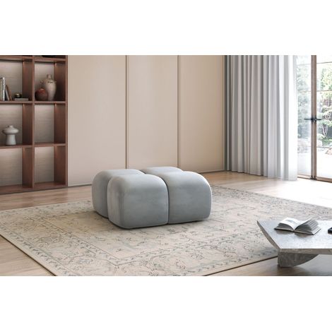 Polsterhocker Designerhocker DARCY 85x85 cm in Stoff Salvador Hellgrau (1/2)