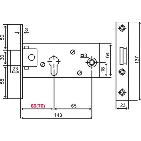 Serratura a mortaio L727 Inox con cilindro Inther - L727-70, INTHER
