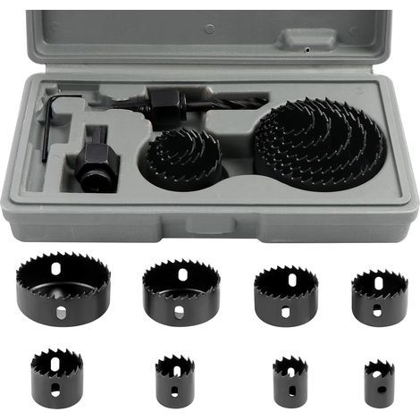 Coffret de 11 scies cloches bimétalliques en acier au carbone de 19 à 64 mm, pour bois, plaques de plâtre et cloisons sèches. (1/5)