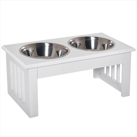 Gamelle pour chien Gamelle double surélevée 44 cm bois blanc (1/5)