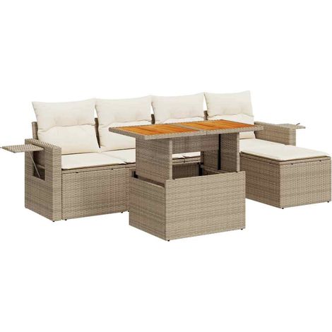 vidaXL Set Divano da Giardino 6 pz con Cuscini Beige in Polyrattan (1/5)