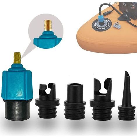 Adaptateur de Pompe pour Planche à Pagaie, Adaptateur Pompe Kayak avec 4 Buses de Valve d'air pour Kayak/Lit Gonflable/Planche à Pagaie Debout/Bateau, Convertisseur de Soupape d'air(Bleu) (1/5)