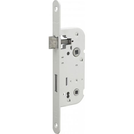 Serrure encastrable NF à condamnation pour salle de bain et toilette, axe 40mm, bouts ronds, blanc - (1/5)