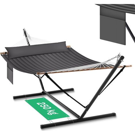 WOLTU Hamaca de jardín con soporte, bolsillo lateral y cojín. Capacidad de carga: 250 kg. gris oscuro