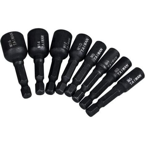 8Pcs Adaptateur Douille de Taraud à 1/4" Tige Hexagonale Machine à Tarauder Carré Adaptateur de Taraud Douille Filetée M4/M5/M6/M8/M10/M12/M14/M16 pour Tournevis Pneumatique Perceuse Électriqu (1/5)