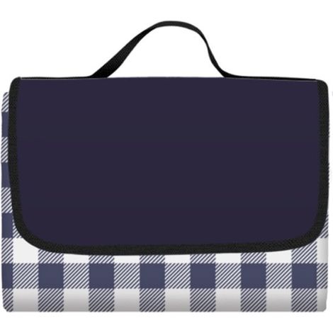 Couverture de pique-nique et drap de plage 200 x 200 cm, tapis extérieur XXL imperméable et lavable, pliable avec poignée, motif à carreaux bleus, tissu Oxford, pour camping, plage et randonnée (1/5)