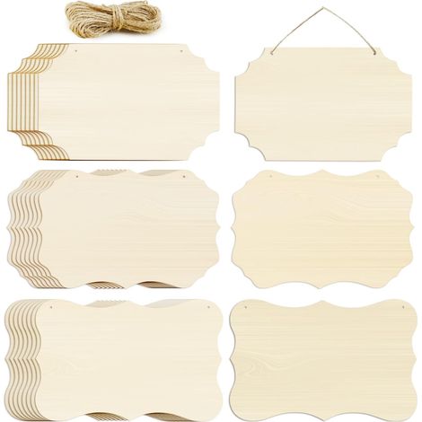 24 panneaux en bois bruts à suspendre avec cordes - 3 styles de panneaux rectangulaires vierges - Décoration murale et de porte artisanale en bois pour style campagnard (1/4)
