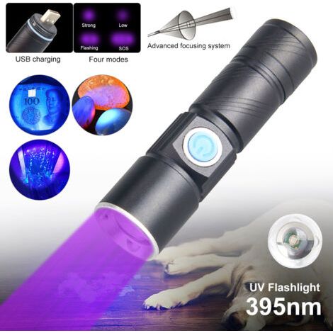 Mini-USB-Taschenlampe aus Aluminiumlegierung (violettes Licht), wiederaufladbare LED-Taschenlampe mit starkem Licht (1/4)