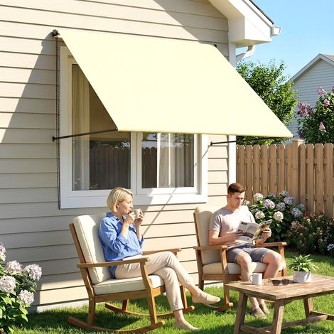 Tenda da sole manuale a scomparsa, inclinazione regolabile, 150 x 116 cm, protezione UV, alluminio, poliestere color crema