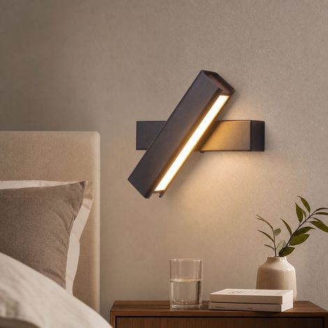 Applique murale LED orientable 350° spectre complet CRI≥97 variateur 3 couleurs acier noir acrylique pour chambre salon (1/4)