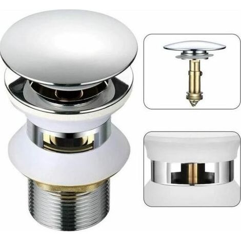 Bonde d\'évier universelle avec trop-plein automatique, poussoir, clic-clac, pour salle de bain, 1-1/4", laiton chromé (1/4)