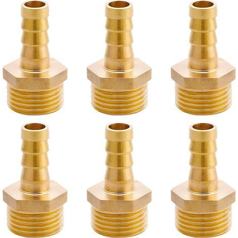 6 pièces Embout de tuyau en laiton G1/2"(Ø20,3mm) mâle x 3/8" douille, Raccord de tuyau en laiton Crochet 10mm x G1/2" adaptateur de tube, Embout de tuyau Raccord Raccord fileté en laiton