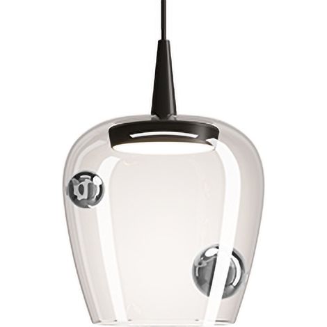 Zafferano Lampada a sospensione Bilia 230V LED 8W in vetro borosilicato soffiato, finitura Nero e Argento, diametro 18 cm, altezza totale 324 cm