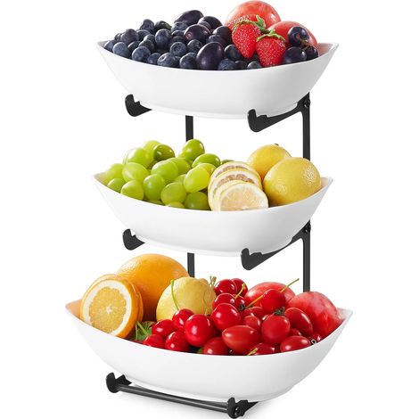 Panier à fruits à 3 niveaux en plastique noir de qualité alimentaire avec support en métal (1/5)