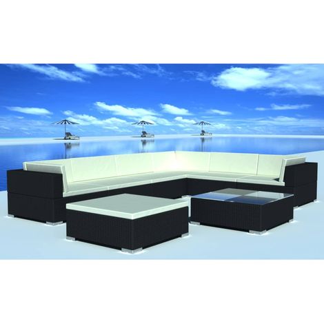 8-tlg. Garten-Lounge-Set mit Auflagen Poly Rattan Schwarz (1/5)