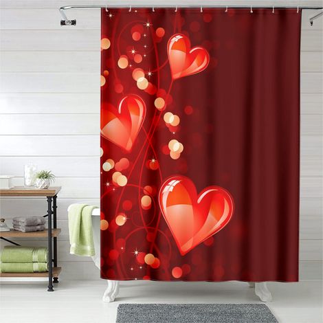 Rideau de douche motif cœurs minimaliste romantique, polyester imperméable, 90x180 cm (1/5)