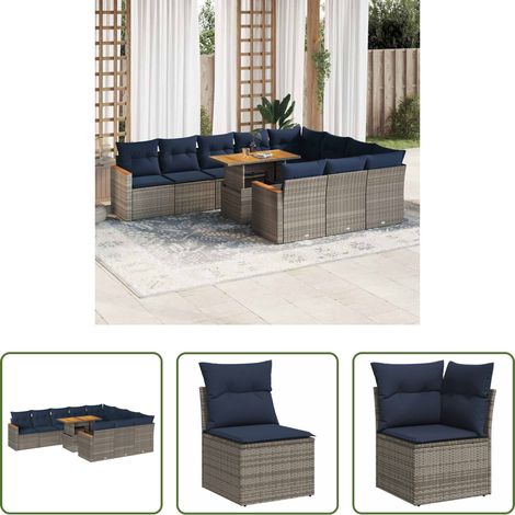 vidaXL Rattanmöbel - 11-tlg. Garten-Sofagarnitur mit Kissen Grau Poly Rattan (1/5)