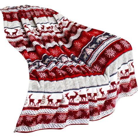 Plaid De Noël - Imprimé Renne Flocon De Neige - Flanelle Microfibre Douce - Pour Canapé Lit Ou Décoration Intérieure - 102 x 71 cm - 1 Pièce (1/5)