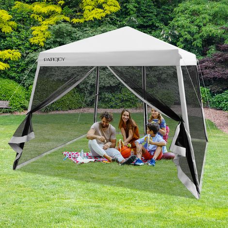 Protection Solaire UPF 50+ Tonnelle Pliante Pop Up 3x3m avec Parois Moustiquaire et Sac à Roulettes pour Jardin Gris (1/5)