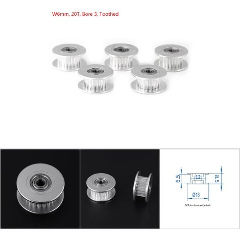 Stück Aluminium 2GT Zahnriemenscheibe als 3D-Druckerzubehör (Durchmesser 6 mm, 20 Zähne, Loch 3, gezahnt) (1/5)