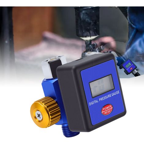 Manomètre numérique avec vanne NPT 1/4 pouce et régulateur réglable de 0 à 200 PSI pour pistolets de pulvérisation pneumatiques. (1/5)