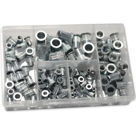 Oc-Pro – Assortiment de 144 écrous à sertir – Inserts filetés 4 à 10 mm en acier zingué – Pour assemblage sur tôles fines