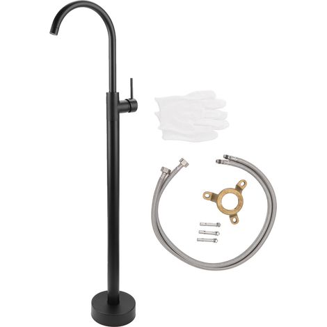 Robinet de baignoire autoportant de Style européen, en laiton et en acier inoxydable, sans trou, robinet sur pied pour lavabo de Type colonne noir (1/5)