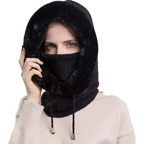 Cagoule thermique pour femme, masque de ski coupe-vent, capuche polaire, bonnet d'hiver tricoté avec protection du cou et du visage, bonnet chaud et épais. (1/5)