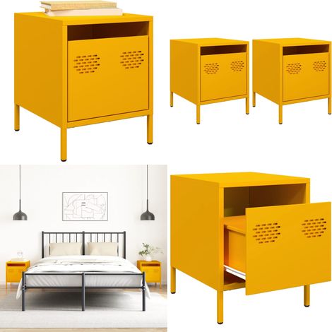 vidaXL Tables de chevet 2 pcs jaune moutarde 35x39x43,5 cm acier (1/5)