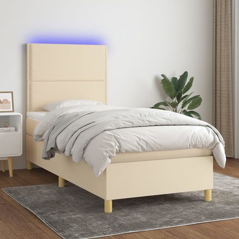 vidaXL Letto a Molle con Materasso e LED Crema 90x200 cm in Tessuto (1/5)