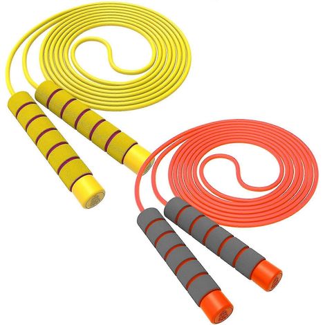 Corde à sauter pour enfants, corde à sauter ajustable pour garçons et filles de 3 à 12 ans, jeux scolaires, activités de plein air, exercice pour brûler des graisses (lot de 2, jaune et (1/5)