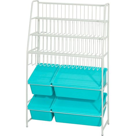 SoBuy Caja para juguetes con 3 estantes Azul 61,01x24,99x102,01cm Industrial KMB07-B