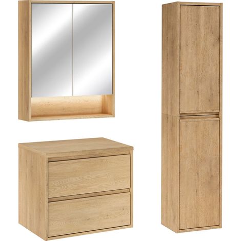 Waschtischunterschrank-Set 60 cm Säule und Spiegelschrank Edmé Bois (1/5)