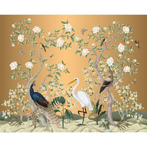 Papier peint panoramique - Fleurs Oiseaux - 130 cm x 104 cm (1/2)