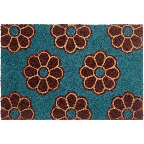 Felpudo de fibra de coco antideslizante 40 x 60 cm con dorso de PVC motivo floral azul Kulik
