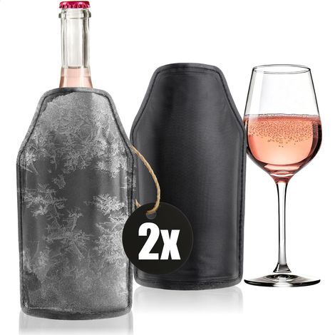 2x Manchon rafraîchissant pour bouteilles, housse isotherme avec bande élastique pour vin, bière, champagne et boissons (Noir - 2 pièces)