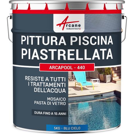 Vernice per bordo piscina, per piastrelle della piscina - ARCAPOOL - 440 - 5 kg (fino a 15m² per 2 strati) Azzurro Cielo - RAL 5015 - ARCANE INDUSTRIES