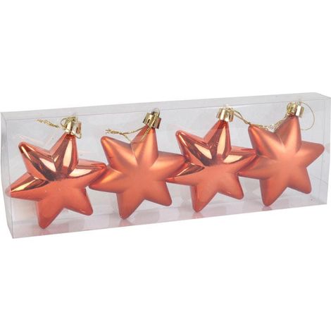Set di 4 stelle arancioni, palline di plastica liscia, alte 7 cm (1/4)